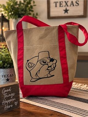 Canvas Tote Bag with Red Accents and Buc-ees Print - NWT